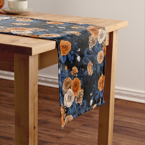 Hidden in the roses orange and blue short table runner