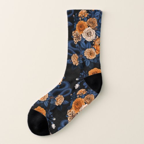 Hidden in the roses orange and blue socks