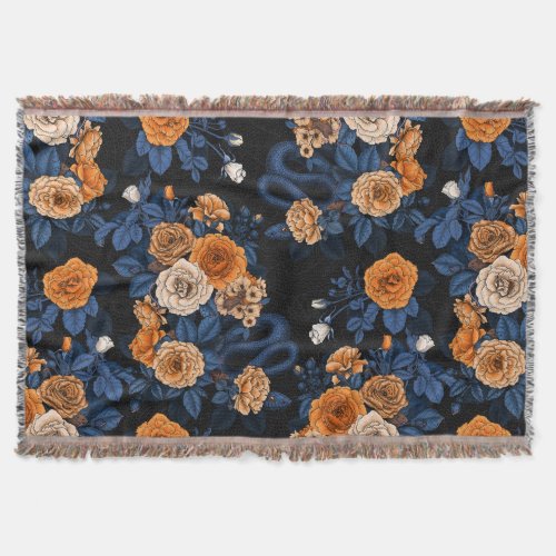 Hidden in the roses orange and blue throw blanket