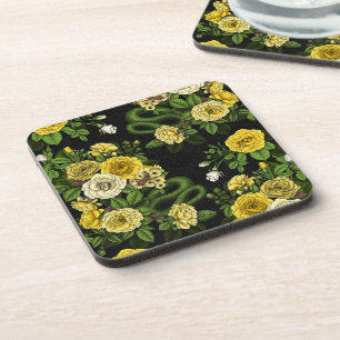 Hidden in the roses,yellow and green beverage coaster