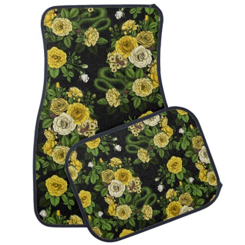 Hidden in the roses yellow and green car floor mat