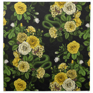 Hidden in the roses, yellow and green cloth napkin