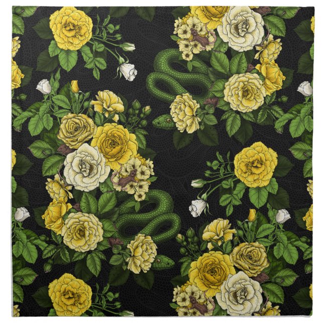 Hidden in the roses, yellow and green cloth napkin (Front)