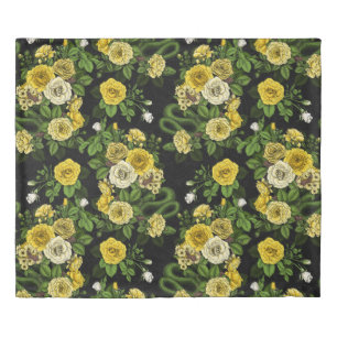 Hidden in the roses, yellow and green duvet cover