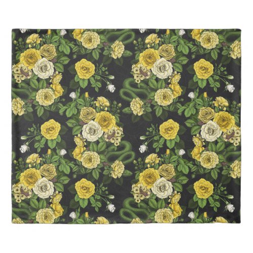 Hidden in the roses yellow and green duvet cover