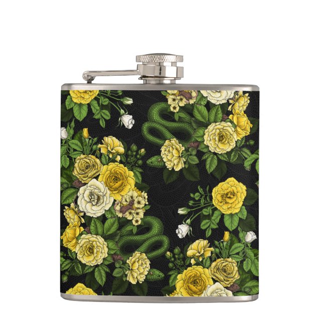 Hidden in the roses,yellow and green flask (Front)