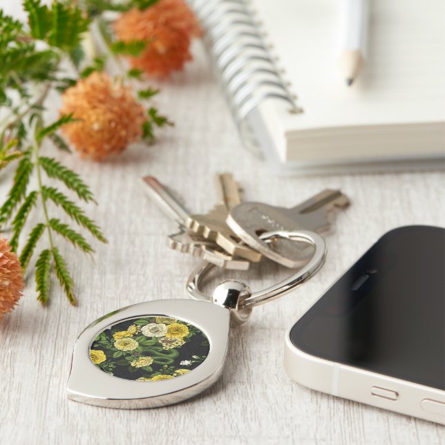 Hidden in the roses, yellow  and green keychain (Side)