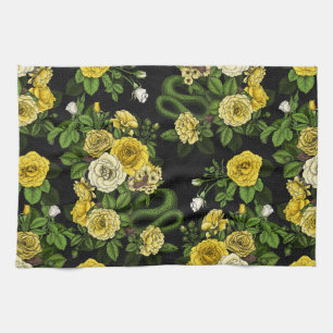 Hidden in the roses,yellow and green kitchen towel