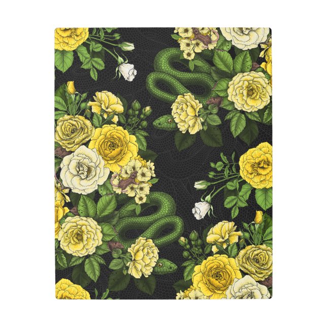 Hidden in the roses, yellow  and green metal print (Front)