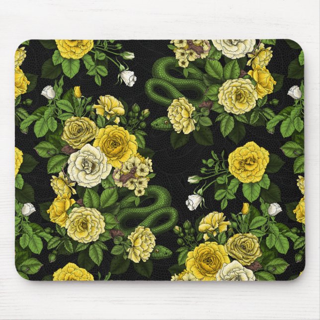 Hidden in the roses, yellow  and green mouse pad (Front)