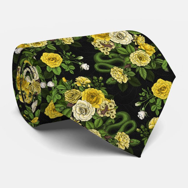 Hidden in the roses,yellow and green neck tie (Rolled)