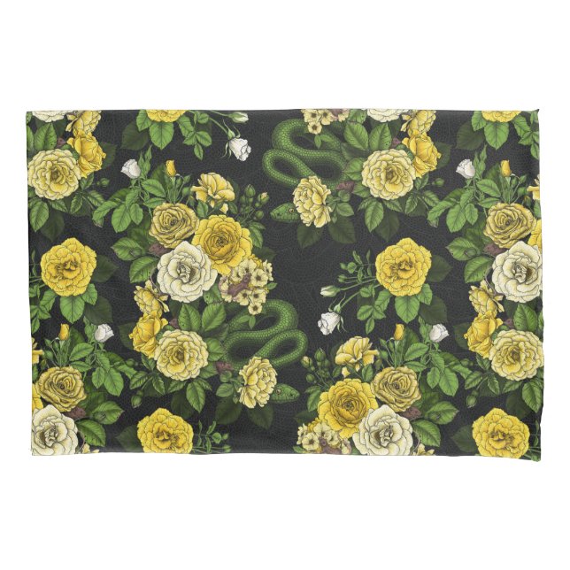 Hidden in the roses, yellow and green pillow case (Front-Left)