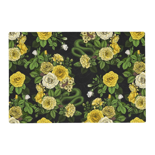 Hidden in the roses, yellow and green placemat (Front)