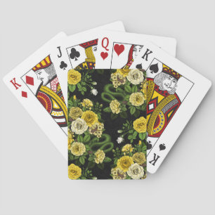 Hidden in the roses, yellow  and green poker cards