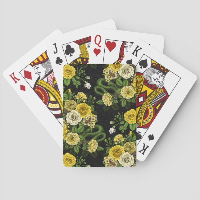 Hidden in the roses, yellow  and green poker cards (Back)