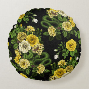 Hidden in the roses, yellow and green round pillow