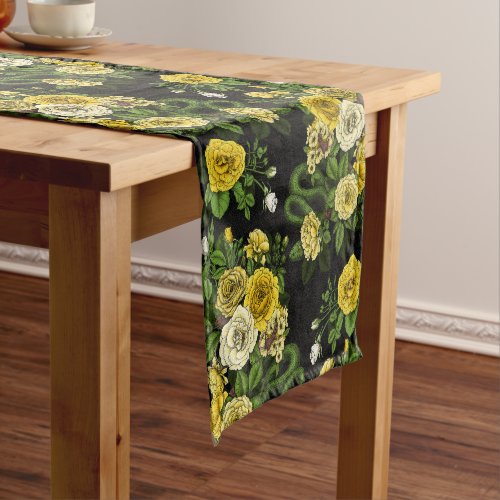 Hidden in the roses yellow and green short table runner