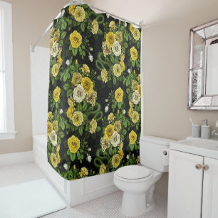 Hidden in the roses, yellow and green shower curtain