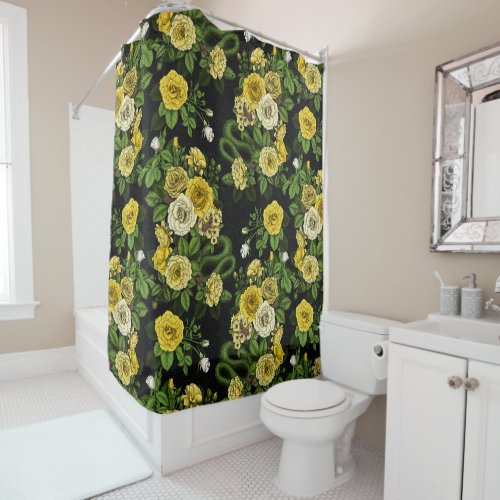 Hidden in the roses yellow and green shower curtain