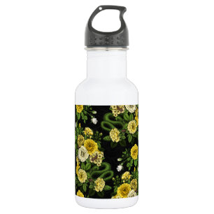 Hidden in the roses,yellow and green stainless steel water bottle