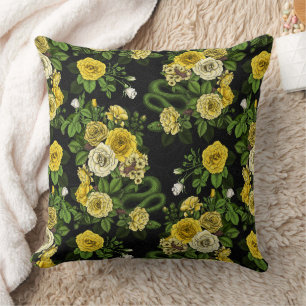 Hidden in the roses,yellow and green throw pillow