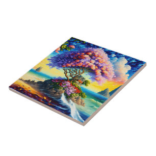 Hidden Island in the Ocean Ceramic Tile