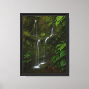 Hidden Jungle Waterfall with Lush Greenery Canvas Print