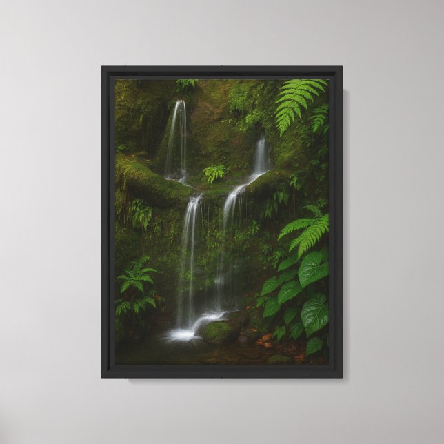 Hidden Jungle Waterfall with Lush Greenery Canvas Print (Front)