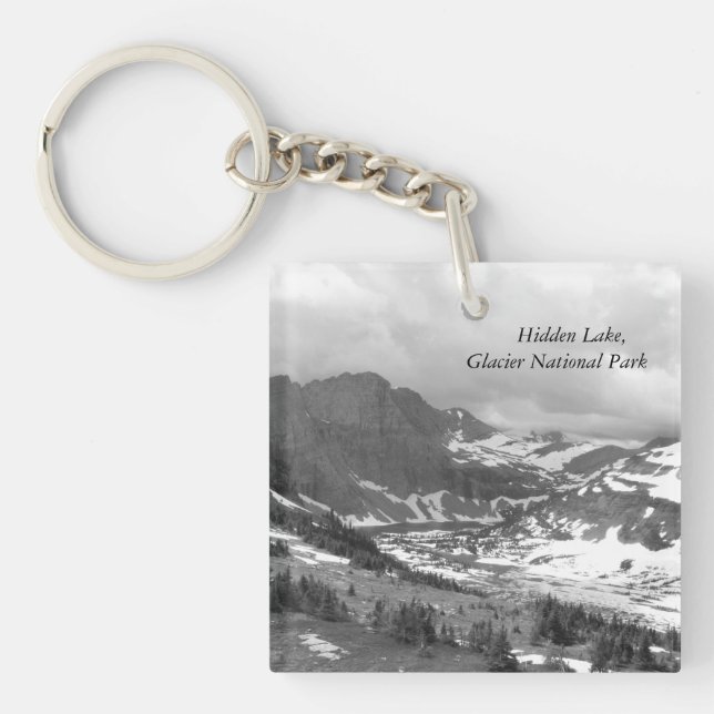 Hidden Lake Glacier National Park Black White Keychain (Front)