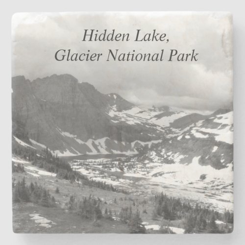 Hidden Lake Glacier National Park Black  White  Stone Coaster
