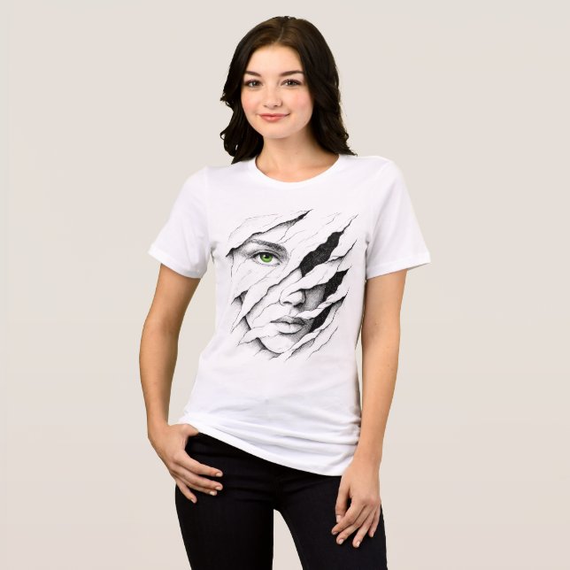 Hidden Layers – Artistic Face Behind Torn Paper Tri-Blend Shirt (Front Full)