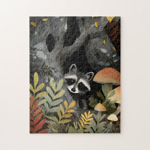 Hidden Raccoon Whimsical Illustration Jigsaw Puzzle