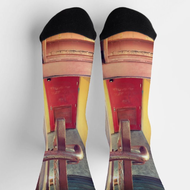 Hidden Red Door Cityscape Crew Socks (Top)