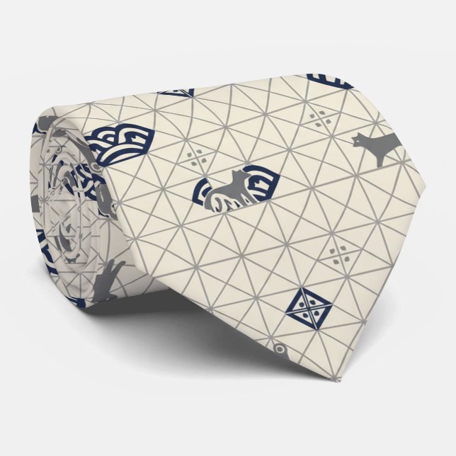 Hidden Shiba Inu Kamon Design Neck Tie (Rolled)