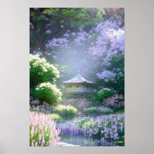 Hidden Shrine among Blossoming Beauty Poster