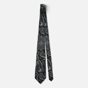 Hidden Skull & Spine Paisley   Silver Black Gothic Neck Tie