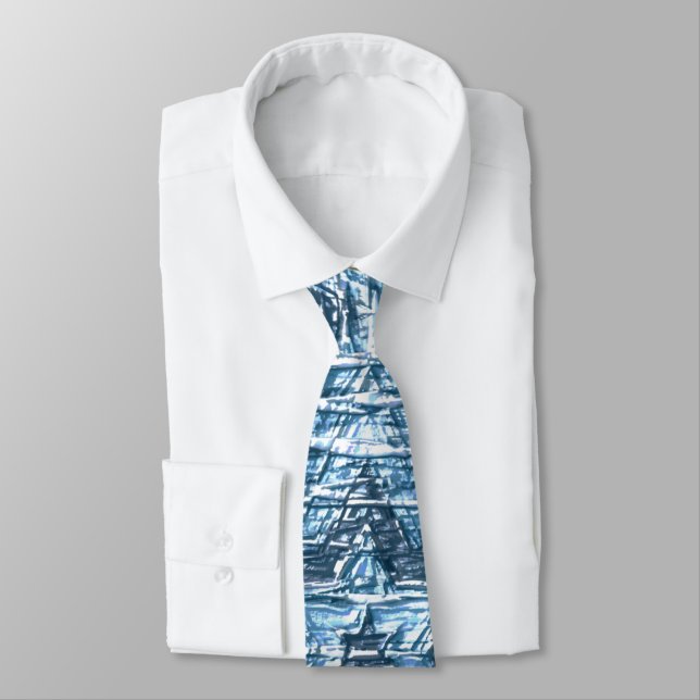 hidden star in jagged carved stripes, silvery blue neck tie (Tied)