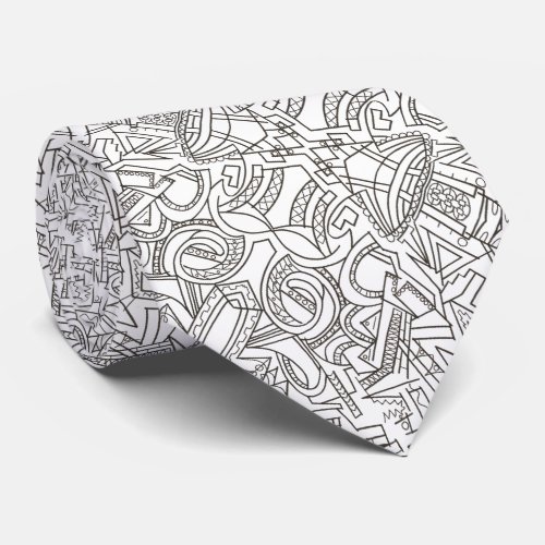 Hidden Treasure_Black And White Modern Geometric Neck Tie