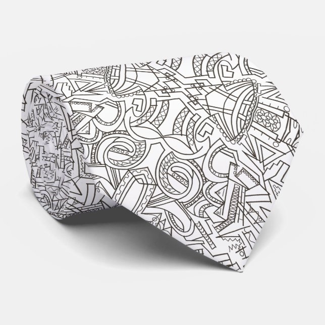 Hidden Treasure-Black And White Modern Geometric Neck Tie (Rolled)