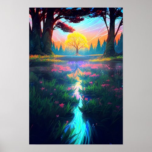 Hidden Treasure of the Glowing Tree in the Forest Poster