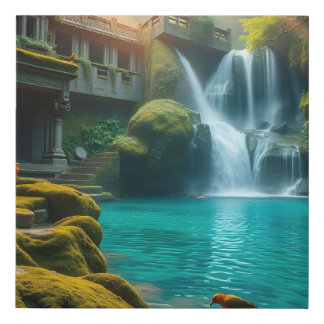 Hidden Waterfall Temple – Ancient Forest Ruins & T Faux Canvas Print