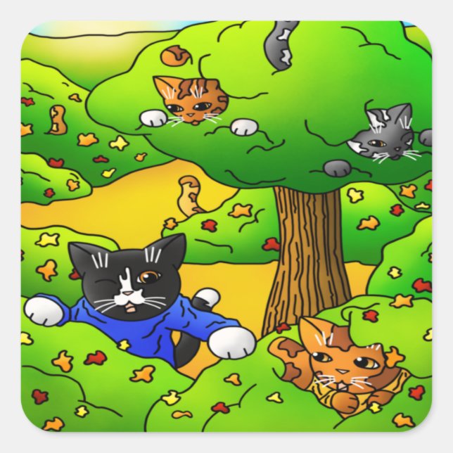 Hide and Seek Cats Square Sticker (Front)