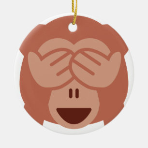 Hide and seek Emoji Monkey Ceramic Ornament