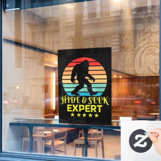 Hide And Seek Expert Bigfoot Funny Window Cling (Cafe Window)