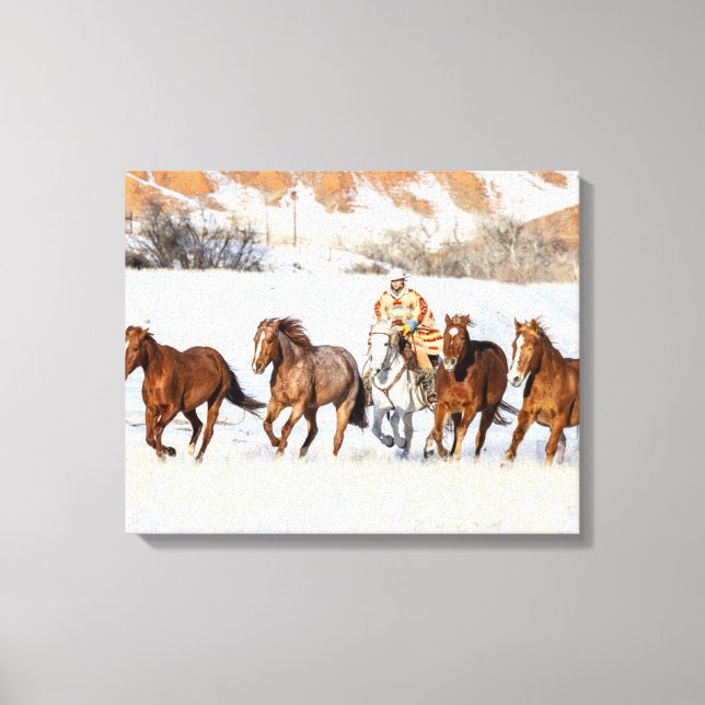 Hideout Horse Ranch, Wrangler and Horses Canvas Print (Front)