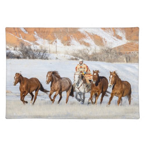 Hideout Horse Ranch Wrangler and Horses Cloth Placemat