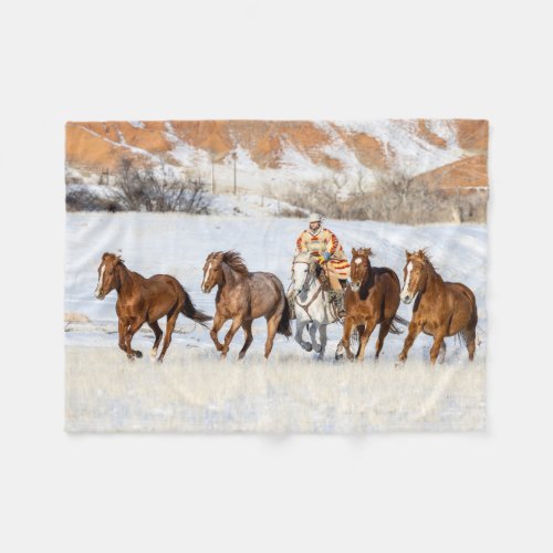 Hideout Horse Ranch Wrangler and Horses Fleece Blanket