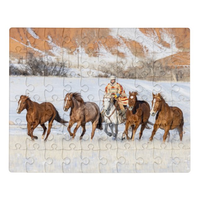 Hideout Horse Ranch, Wrangler and Horses Jigsaw Puzzle (Puzzle Horizontal)