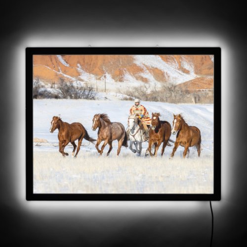 Hideout Horse Ranch Wrangler and Horses LED Sign