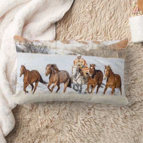 Hideout Horse Ranch Wrangler and Horses Lumbar Pillow